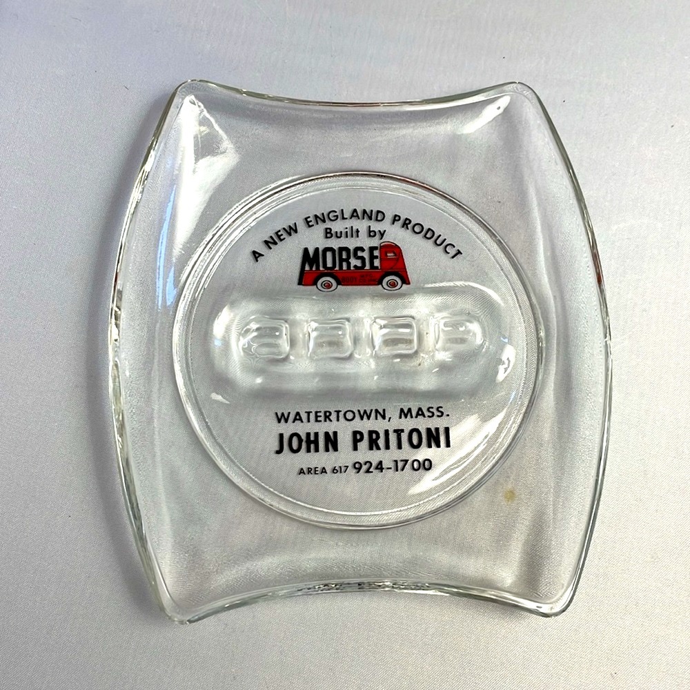 Vintage‎ Glass Ashtray “Built by Morse” Watertown Mass New England Advertisement